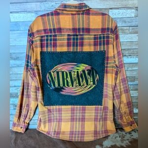 Nirvana Upcycled Handcrafted Dip Dye Bleach Flannel Shirt